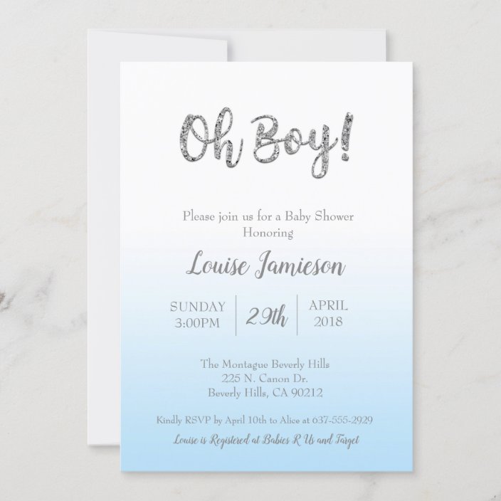 Modern Baby Shower Boys Blue Oh Boy Glitter Card Zazzle Com