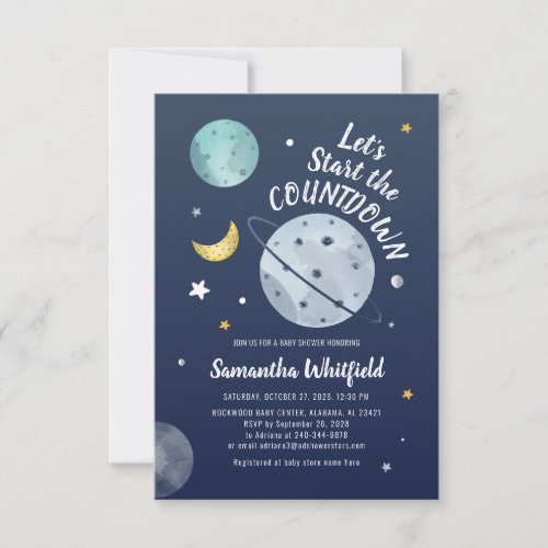 Modern Baby Shower Countdown Outer Space Moon Invitation