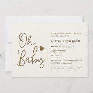 Modern Baby Shower Cream Beige Custom Oh Baby Invitation