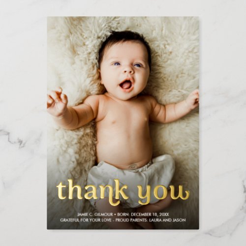 Modern Baby Shower Custom Photo Real Gold Foil Holiday Card