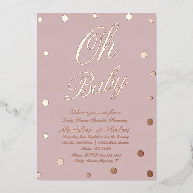 Modern Baby Shower Dots Pink   Pressed   Foil Invitation (Front)