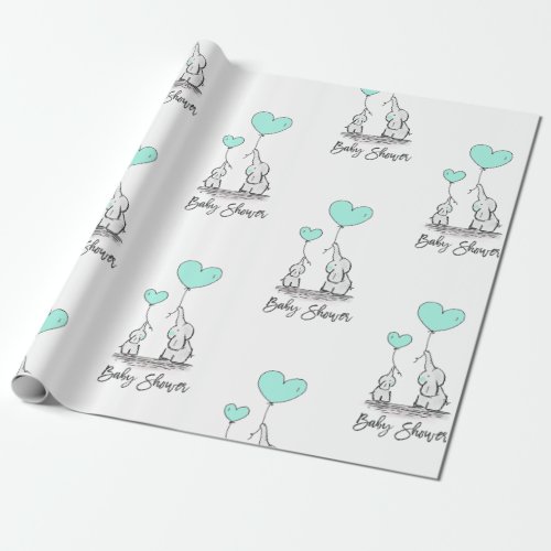 Modern BABY SHOWER Elephant MINT  Grey Gift Wrapping Paper
