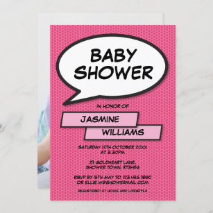 Modern Baby Shower Fun Photo Baby Girl Pink Invitation