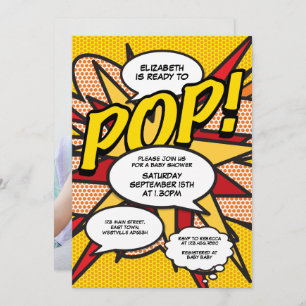 Modern Baby Shower Fun Ready to Pop Photo Invitation