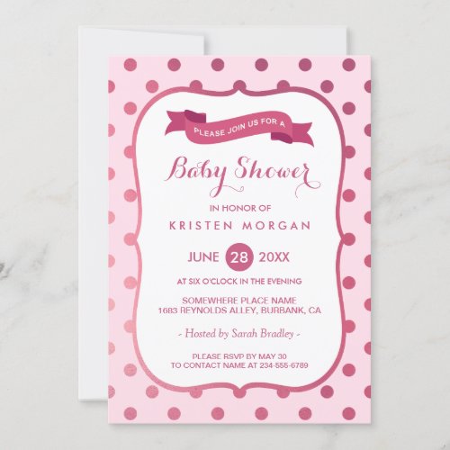 Modern Baby Shower Girly Magenta Pink Polka Dots 5x7 Paper Invitation Card