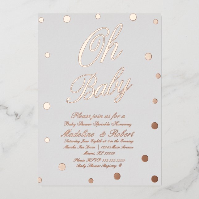 Modern Baby Shower Gold Dots  Pressed  Foil Invitation (Front)