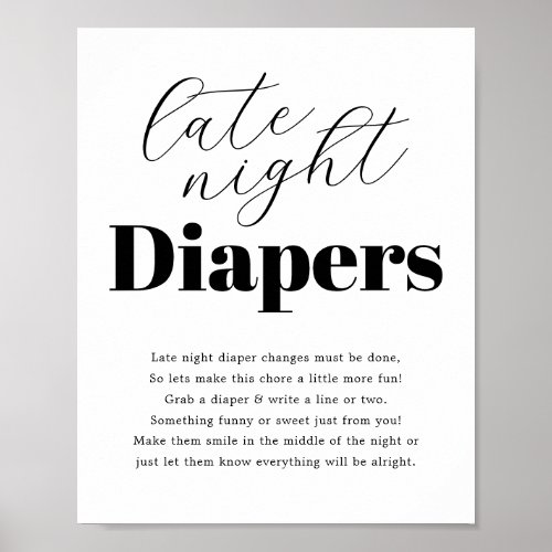 Modern Baby Shower Late Night Diaper Poster