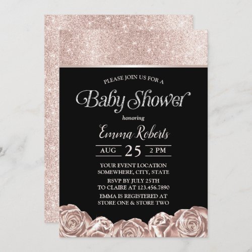 Modern Baby Shower Luxury Foil Rose Gold Floral Invitation