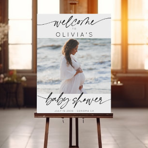 Modern Baby Shower Minimalist Script Photo Welcome Foam Board