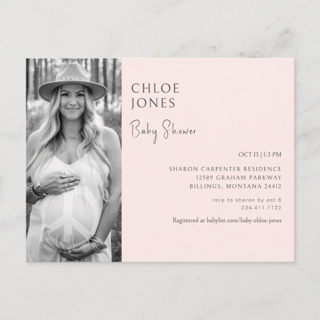 Modern Baby Shower Mom Photo Blush Invitation Postcard (Front)