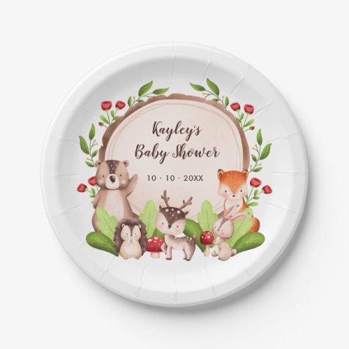 Modern Baby Shower Paper Plates Woodland Animals