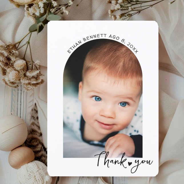 Modern Baby Shower Photo Hand-written Minimalistic Thank You Card (Creator Uploaded)