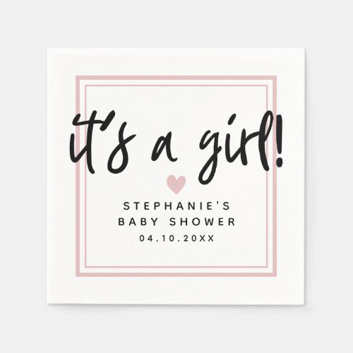 Modern Baby Shower Pink Its a Girl Napkins