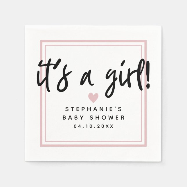 Modern Baby Shower Pink It's a Girl Napkins (Front)