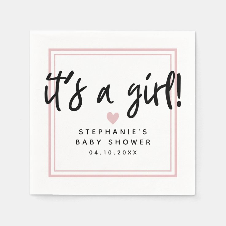 Modern Baby Shower Pink It's a Girl Napkins | Zazzle