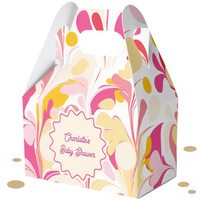 Modern Baby Shower Retro Abstract Pink Wavy Favor Boxes (Modern abstract groovy abstract wavy personalized baby shower favor box)