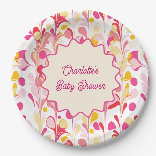 Modern Baby Shower Retro Abstract Pink Wavy Paper Plates