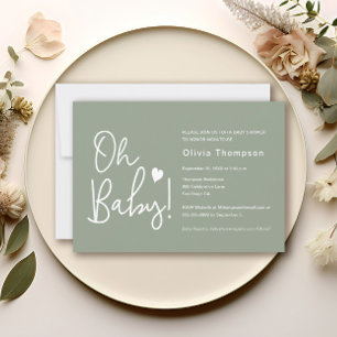 Modern Baby Shower Sage Green Custom Oh Baby Invitation