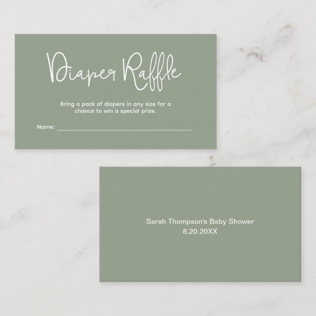 Modern Baby Shower Sage Green Diaper Raffle Enclosure Card (Front/Back)