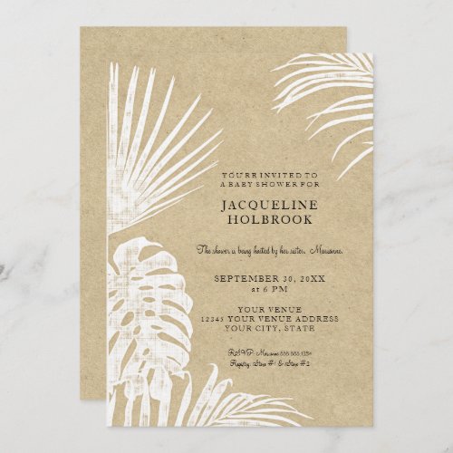 Modern Baby Shower Simple Kraft Tropical Leaves Invitation