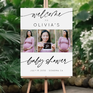 Modern Baby Shower Simple Script 3 Photo Welcome Foam Board