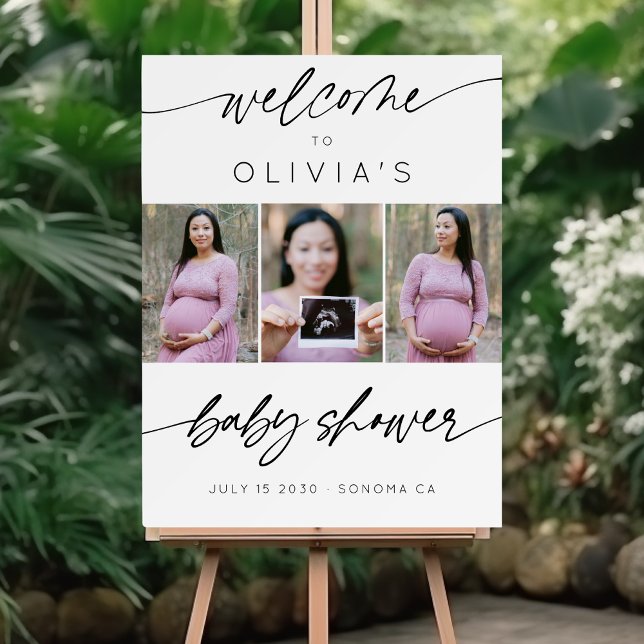 Modern Baby Shower Simple Script 3 Photo Welcome Foam Board (Creator Uploaded)