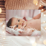 Modern baby shower thank you photo postcard<br><div class="desc">Modern and elegant baby shower thank you card. Fully customizable with your baby's picture,  name and other details. Fully editable colors.</div>