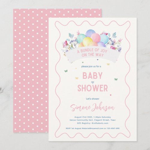 Modern Baby Shower Theme Wildflowers Balloons  Invitation