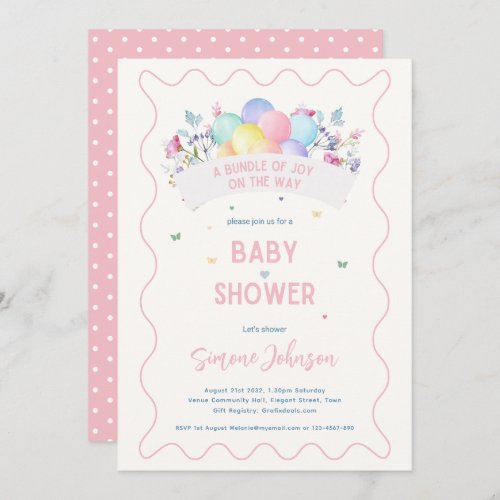 Modern Baby Shower Theme Wildflowers Balloons  Invitation