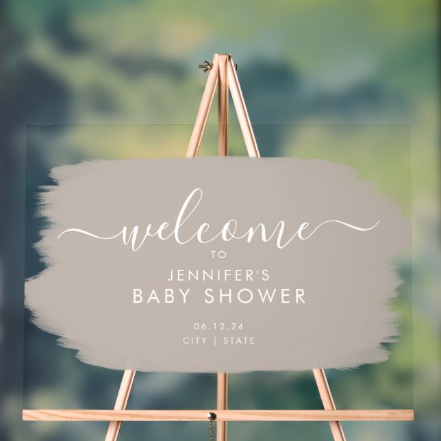 Modern Baby Shower Welcome Paint White Beige Acrylic Sign (Neutral)