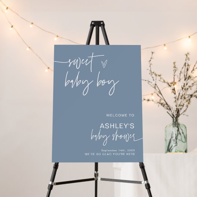 Modern Baby Shower Welcome Sign | Blue Boy Shower (In Situ (Stand))