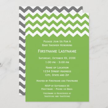 Modern Baby Shower With Green & White Chevrons Invitation by MarshBaby at Zazzle