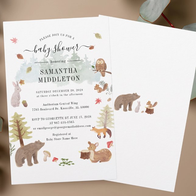 Modern Baby Shower Woodland Animals Invitation Stationery (Rustic Fall Woodland Animals Baby Shower Invitation Stationery)