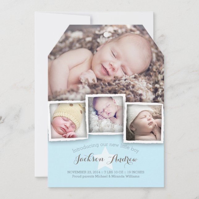 Modern Baby Sweet Baby Boy Birth Announcement (Front)
