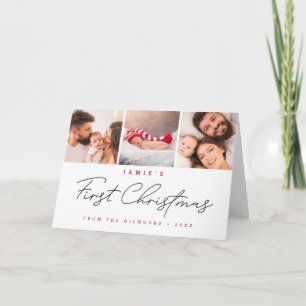 Modern Baby's First Christmas Custom 3 Photos Holiday Card