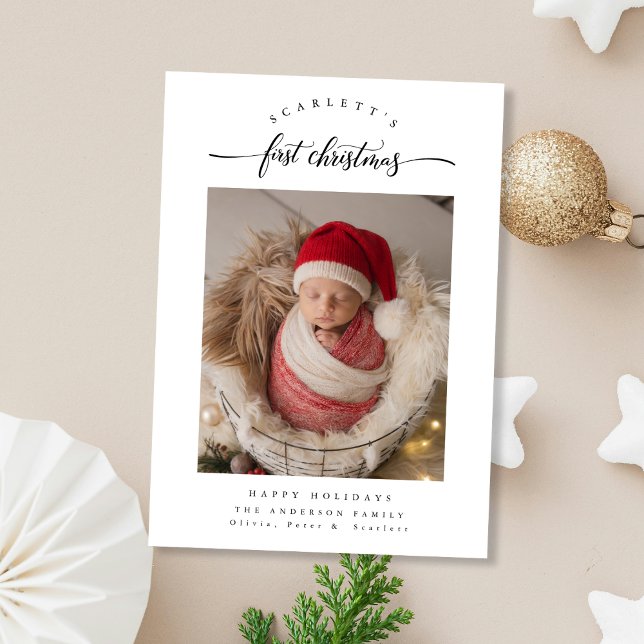 Modern Baby's First Christmas Cute Overlay Photo Holiday Card (Creator Uploaded)