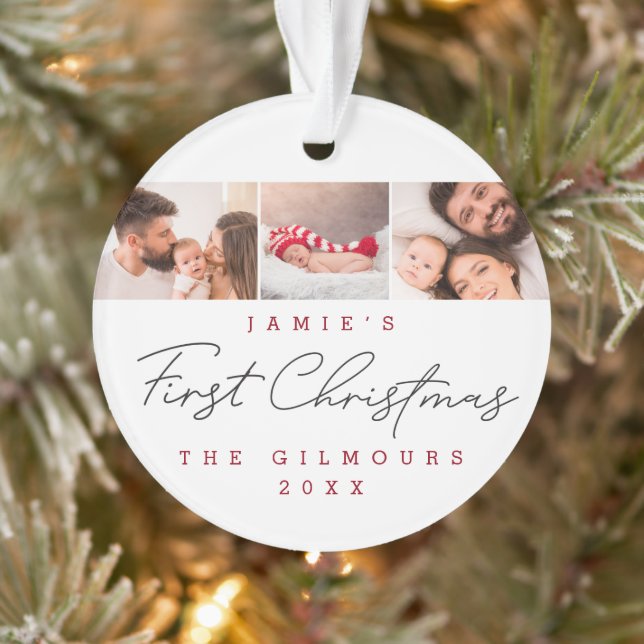 Modern Baby's First Christmas Multi Photos Custom  Ornament (Tree)
