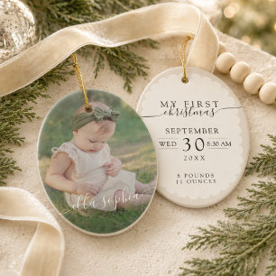 Modern Baby's First Christmas Photo Ceramic Ornament