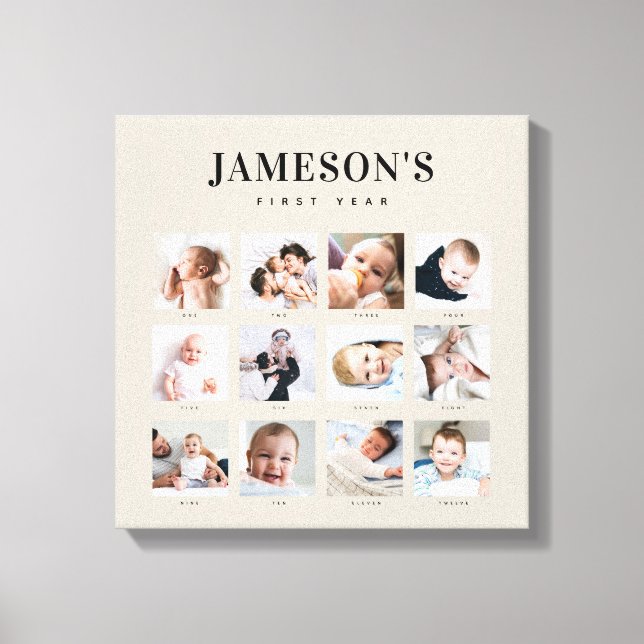 Modern Baby's First Year Keepsake Photo Calendar Canvas Print (Front)