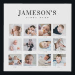Modern Baby's First Year Keepsake Photo Calendar F Faux Canvas Print<br><div class="desc">Remember your baby's first year with this modern minimalist photo collage. Simple 12 photo grid layout for every month of your newborn's start in life. Make's a beautiful gift for new parents, grandparents or other family members to hold on to these special first moments. This is the charcoal grey and...</div>