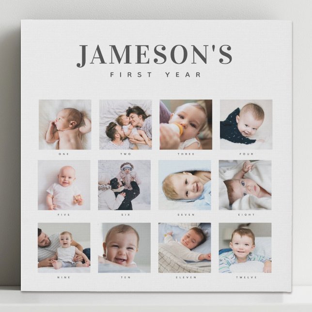 Modern Baby's First Year Keepsake Photo Calendar Faux Canvas Print (Creator Uploaded)