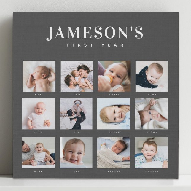 Modern Baby's First Year Keepsake Photo Calendar Faux Canvas Print (Creator Uploaded)