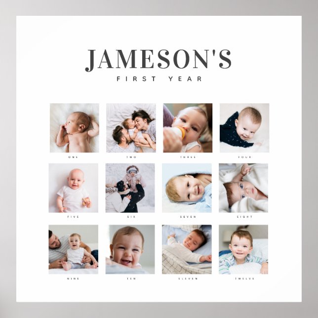Modern Baby's First Year Keepsake Photo Calendar Poster (Front)