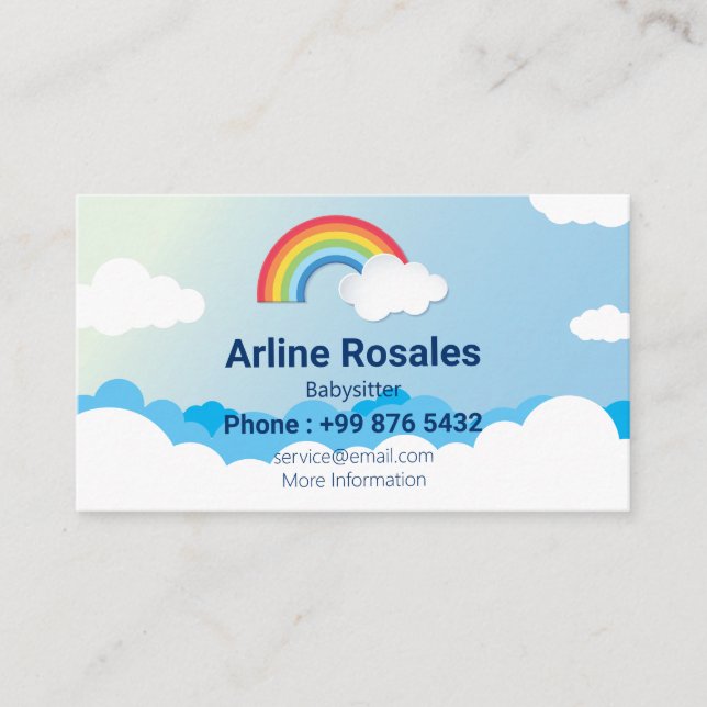 Modern Babysitting Business | Blue Sky Babysitter Business Card (Front)