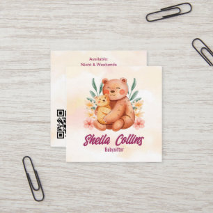 Modern Babysitting Business Nanny Bear Square Business Card