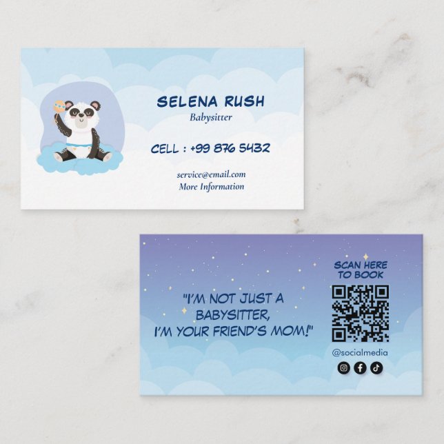 Modern Babysitting Business | Panda Babysitter Business Card (Front/Back)