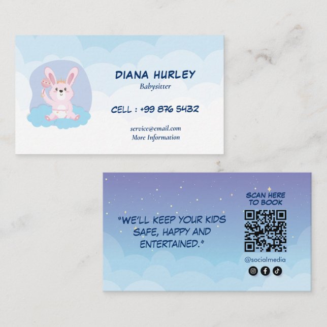 Modern Babysitting Business | Rabbit Babysitter Business Card (Front/Back)