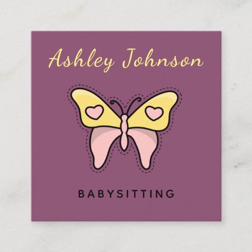 Modern Babysitting Service Butterfly Social Media Square Business Card