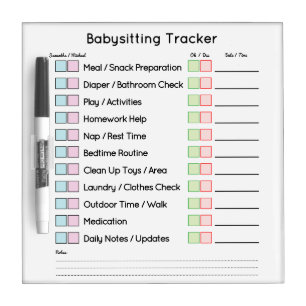Modern Babysitting Tracker Dry Erase Board