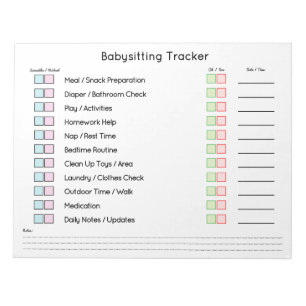 Modern Babysitting Tracker Task Planner Notepad